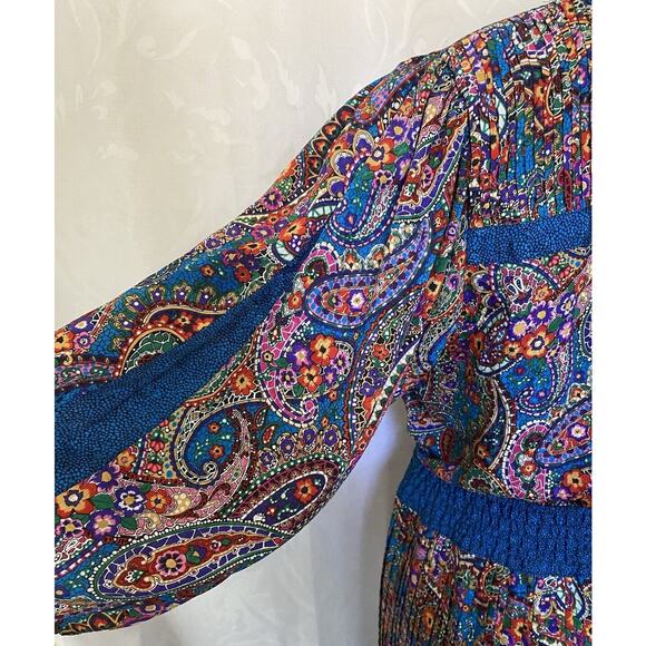 Diane Freis Midi Maxi Dress Paisley 3/4 Sleeve V Neck Elastic Waist V ne… - Picture 7 of 12